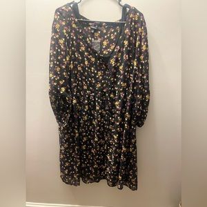 Torrid Black Mustard Floral Chiffon Shirt Dress NWT